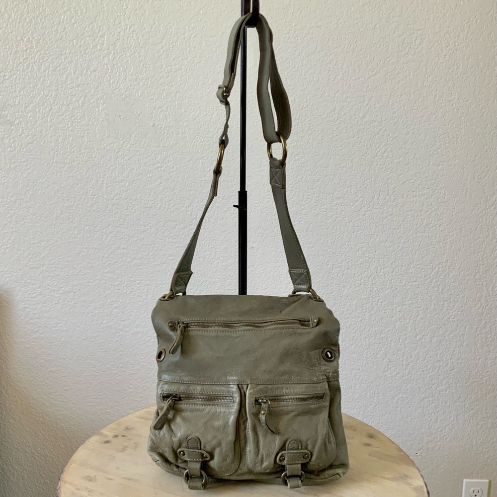 TANO Sage Green Leather Cross Body Bag